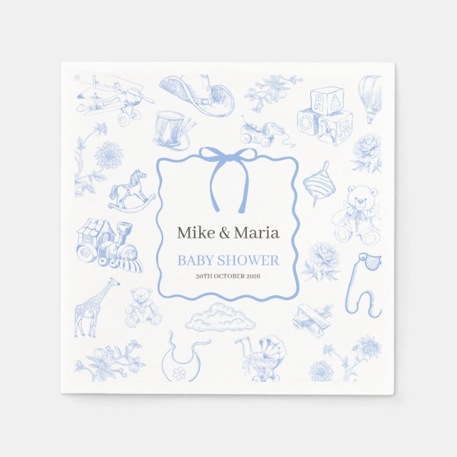 Boy Toile De Jouy Blue Baby Shower Serviette (Vorderseite)