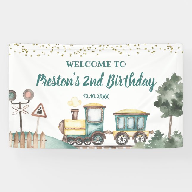 Boy Train Birthday Große Banner (Horizontal)