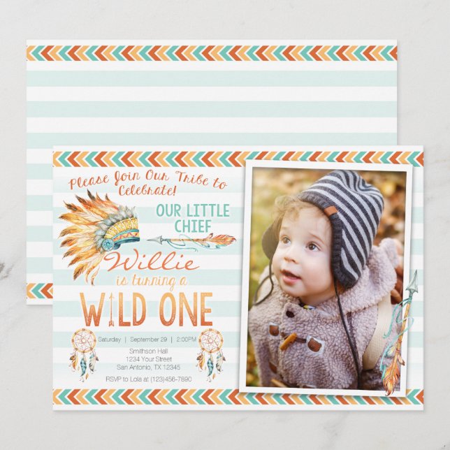 Boy Tribal Boho 1. Wild Ein Geburtstag Einladung (Vorne/Hinten)