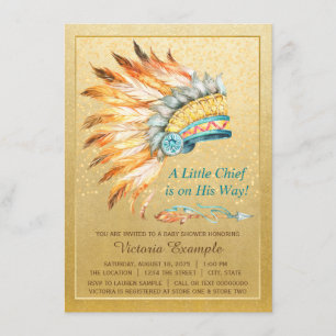 Boy Tribal Headresse Little Chief Boho Baby Dusche Einladung