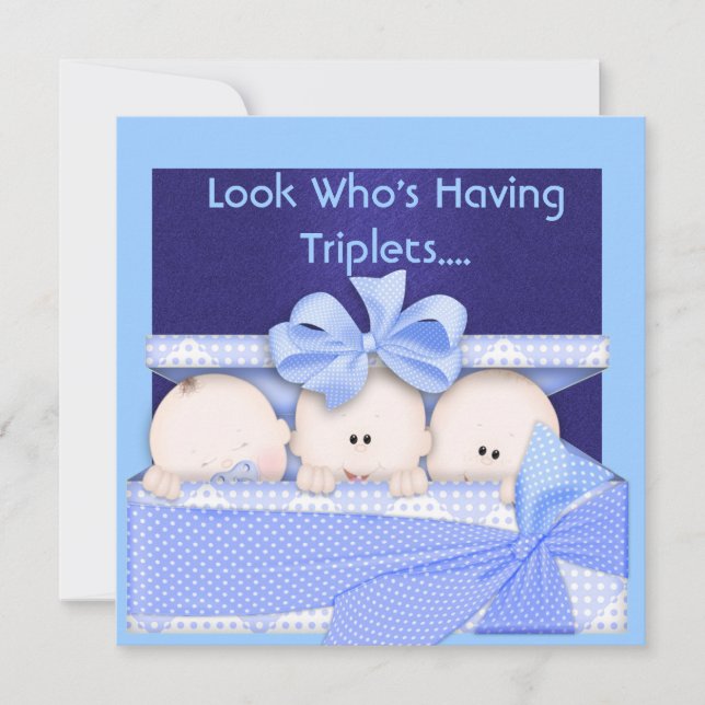 BOY TRIPLETS BABY SHOWING INVITATION EINLADUNG (Vorderseite)
