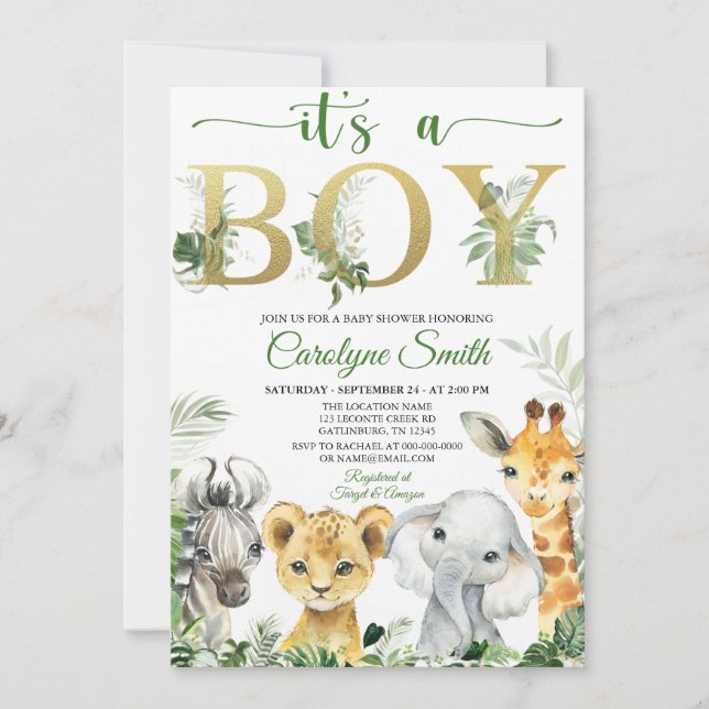 Boy Tropical Jungle Animaux Baby shower Invitation (Devant)