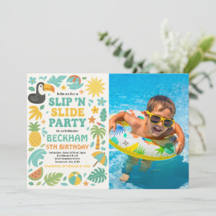 Boy Tropical Slip ’N’ Slide Birthday Party Foto Einladung
