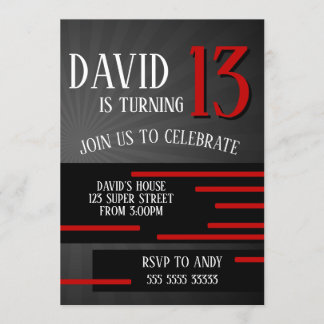 Boy Tween Teen Birthday Modern Simple Red Einladung