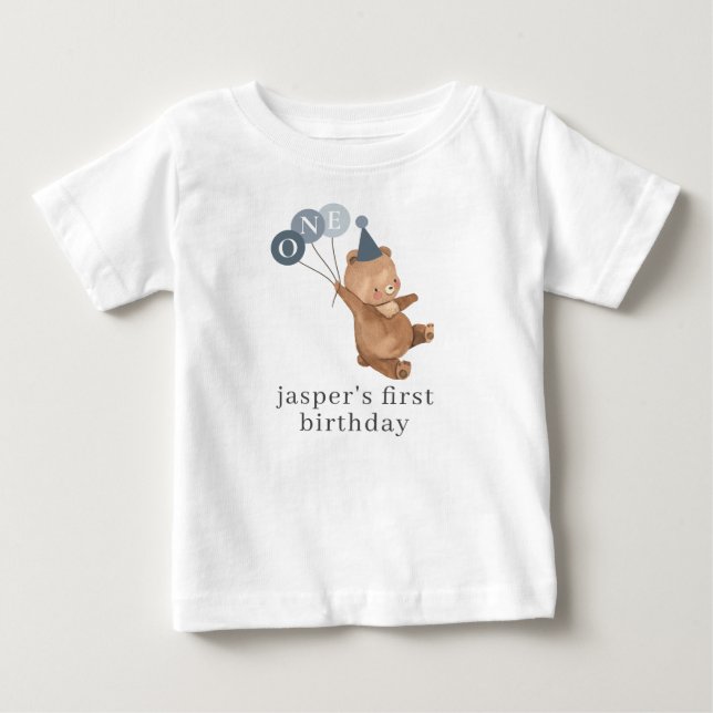 Boy Twin (Left) - Bear Party Hat - 1st Birthday Baby T-shirt (Vorderseite)