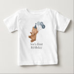 Boy Twin (Right) - Bear Party Hat - 1st Birthday Baby T-shirt<br><div class="desc">This design features a sweet watercolour bears with a party hat and holding 3 blue balloons - ideal for your twin boys' Bear-y First Birthday outfit! This design features the balloons to the right and you could have your second twin wearing it. You can change the colour of each balloon...</div>