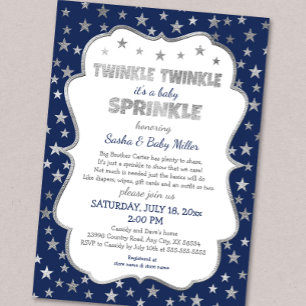 Boy Twinkle Baby Sprinkle, Einladungen in silberne