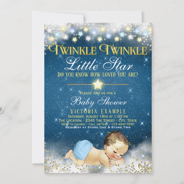 Boy Twinkle Twinkle Little Star Baby Dusche Einladung (Vorderseite)