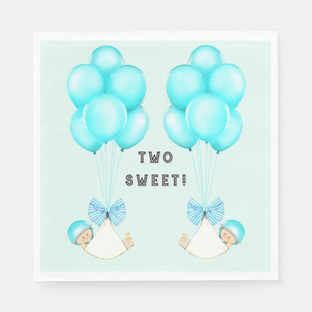 Boy Twins Baby Shower Balloons Serviette (Vorderseite)