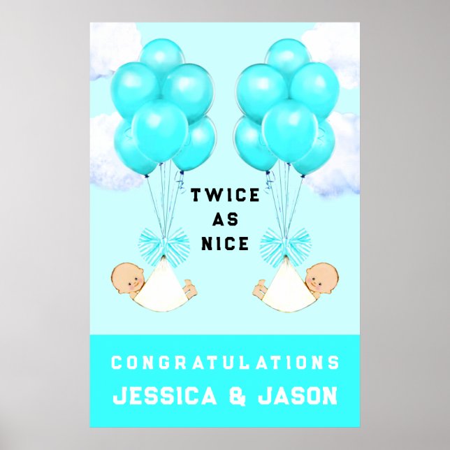 Boy Twins Baby Shower Poster (Vorne)