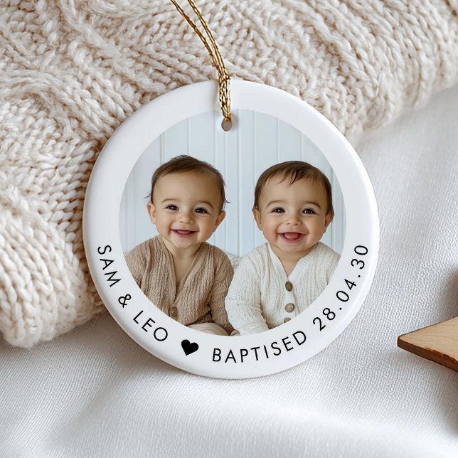 Boy Twins Baptism Photo Keepsake Keramik Ornament (Zazzle Boy Twins Baptism Photo Keepsake Ceramic Ornament)