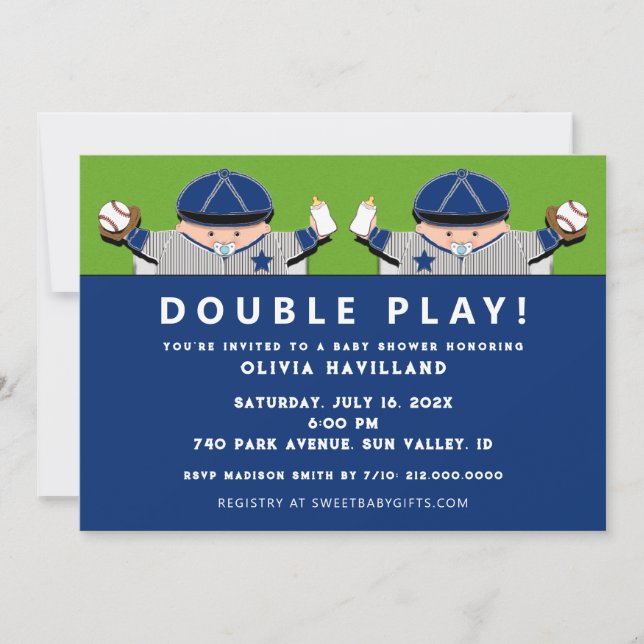 Boy Twins Baseball Baby Shower Einladungen (Vorderseite)