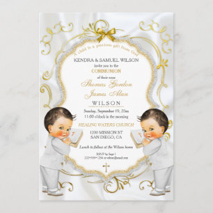 Boy Twins Taufe Christening Communation Einladung