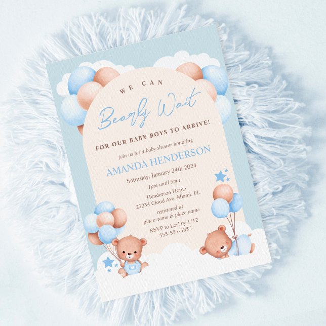 Boy Twins Teddy Bear Baby Shower Einladung (Von Creator hochgeladen)