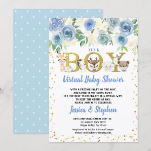 Boy Virtual Baby Shower Pandemic Woodland Tiere Einladung