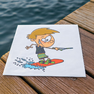 Boy Wakeboarding Fun Summer Water Sports Serviette