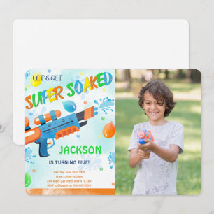 Boy Water Gun Anniversaire Photo Invitation