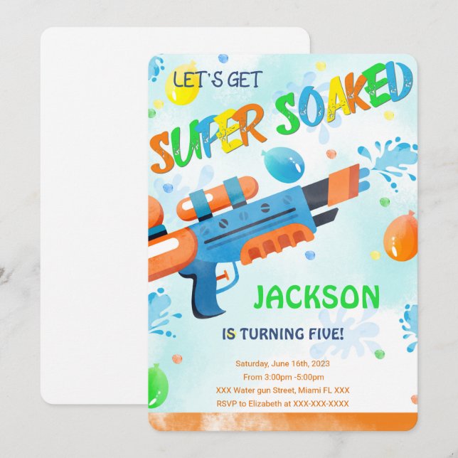 Boy Water Gun zum Geburtstag Einladungen (Vorne/Hinten)