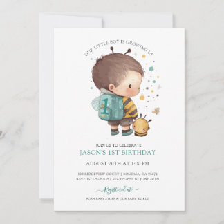 Boy Watercolor 1. Geburtstag I Einladung