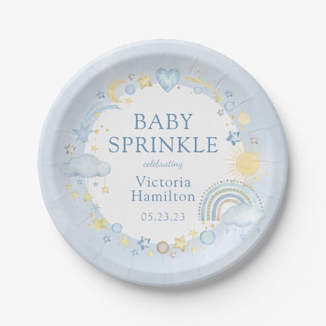 Boy Watercolor Rainbow Baby Sprinkle Pappteller (Vorderseite)