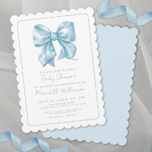 Boy Watercolor Ribbon Blue Bow Baby Dusche Einladung
