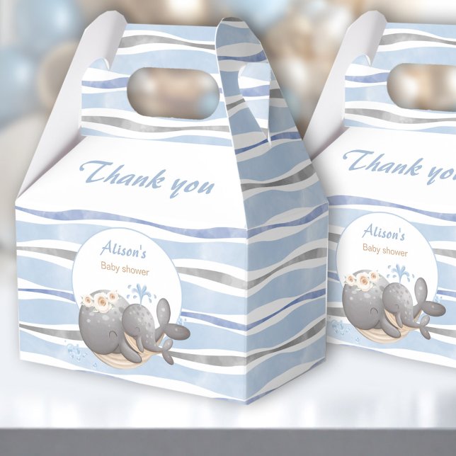 Boy Whale Blue Summer Beach Boy Baby Dusche Geschenkschachtel (Boy Whale Blue Summer Beach Boy Baby Shower Favor Boxes)