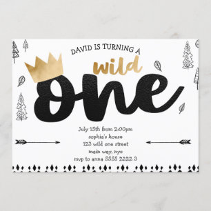 Boy WILD ONE Gold Crown King Ethnic Erster Geburts Einladung