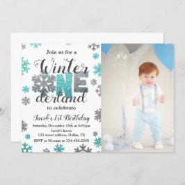 Boy Winter ONE derland Anniversaire Invitation Pho