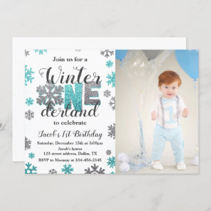 Boy Winter ONE derland Anniversaire Invitation Pho