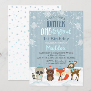 Boy Winter Onederland 1er Anniversaire Invitation
