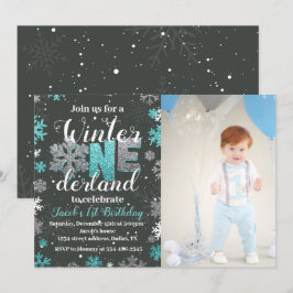 Boy Winter Onederland Anniversaire Invitation Phot