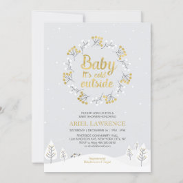 Boy Winter Wonderland Baby Dusche, Gold Einladung