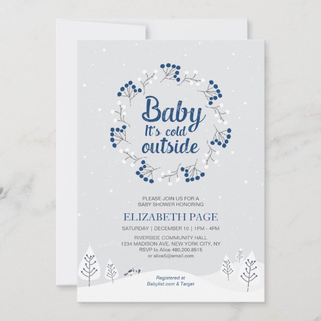 Boy Winter Wonderland Baby Dusche, Navy Blue Einladung (Vorderseite)