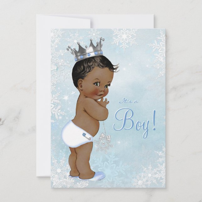 Boy Winter Wonderland Snowflake Ethnic Baby Dusche Einladung (Vorderseite)