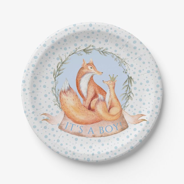 Boy Winter Woodland Fox Baby Showpapier Teller (Vorderseite)