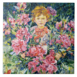 Boy With Red Peony Blume (von Robert Reid) Fliese