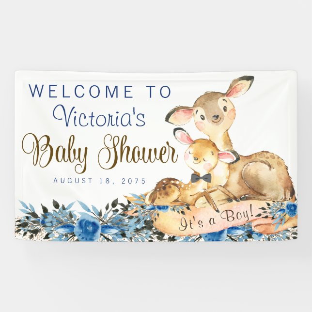 Boy Woodland Deer Baby Dusche Banner (Horizontal)