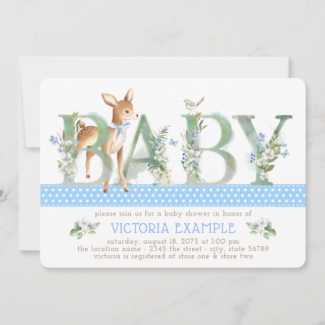 Boy Woodland Deer Baby Shower Invitations (Devant)
