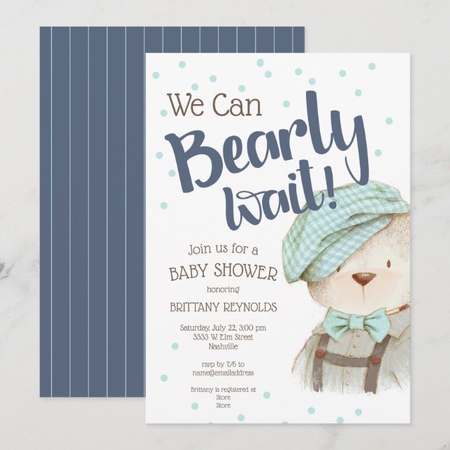 Boy Woodland Forest Bear Baby Dusche Einladung (Vorne/Hinten)