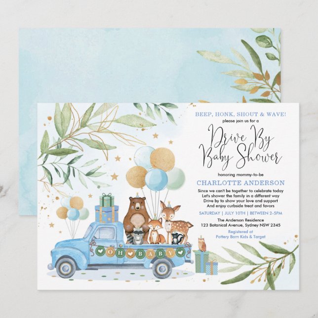 Boy Woodland Forest Drive by Baby Showparade Einladung (Vorne/Hinten)