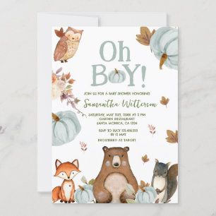 Boy Woodland Pumpkin Animals Baby Dusche Einladung