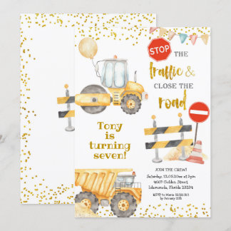 Boy Yellow Construction Trucks Geburtstag Einladung