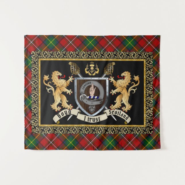 Boyd Clan Abzeichen & Motto mit Löwen Wandteppich (Vorderseite (Horizontal))
