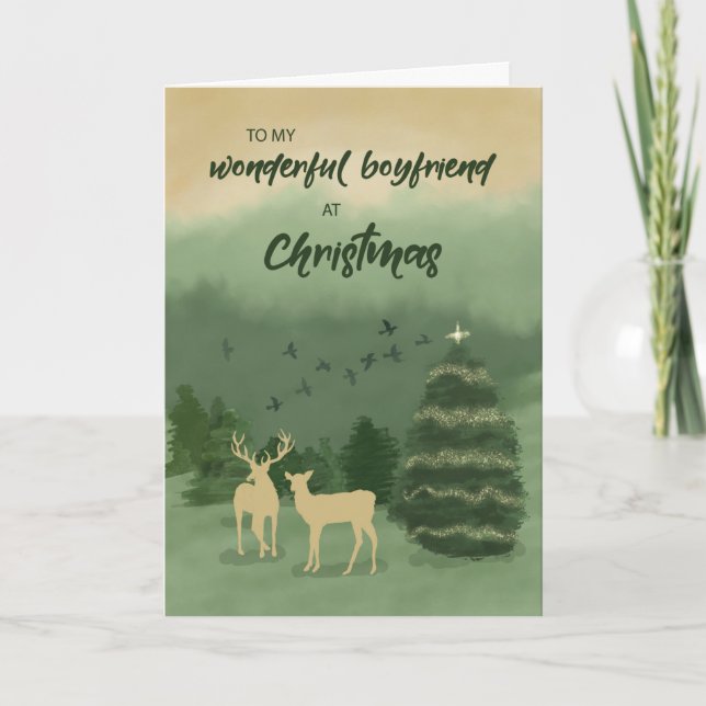 Boyfriend Christmas Green Landscape with Tree Karte (Vorderseite)