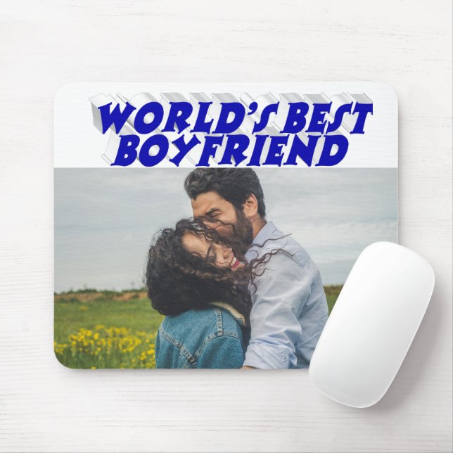 Boyfriend-Foto mit blauem Text Mousepad (Mit Mouse)
