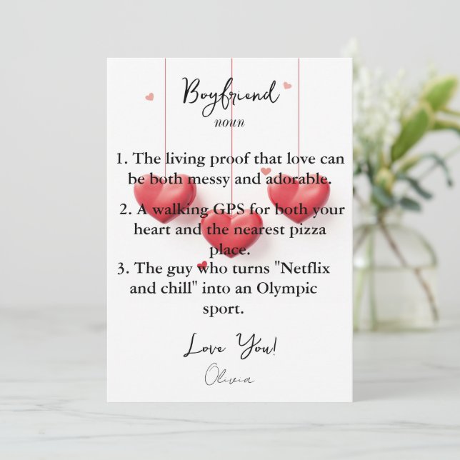 Boyfriend Funny Definition Card Feiertagskarte (Stehend Vorderseite)