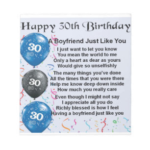 Boyfriend Gedicht 30. Geburtstag Notizblock