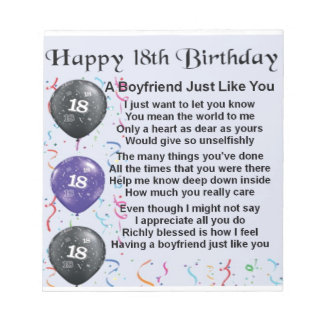 Boyfriend Poem - 18. Geburtstag Notizblock