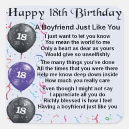 Boyfriend Poem - 18. Geburtstag Quadratischer Aufkleber
