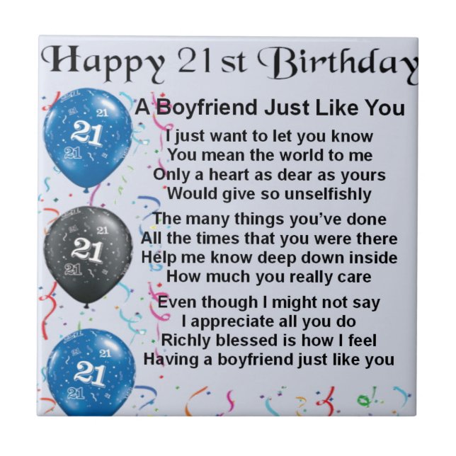 Boyfriend Poem - 21. Geburtstag Fliese (Vorderseite)
